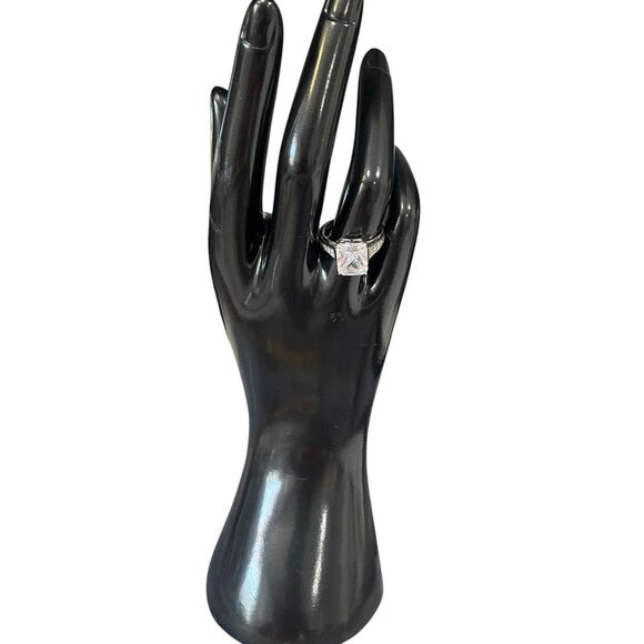 Sterling Silver Princess Cut CZ Ring Baguette Accent Statement Engagement - Picture 4 of 8